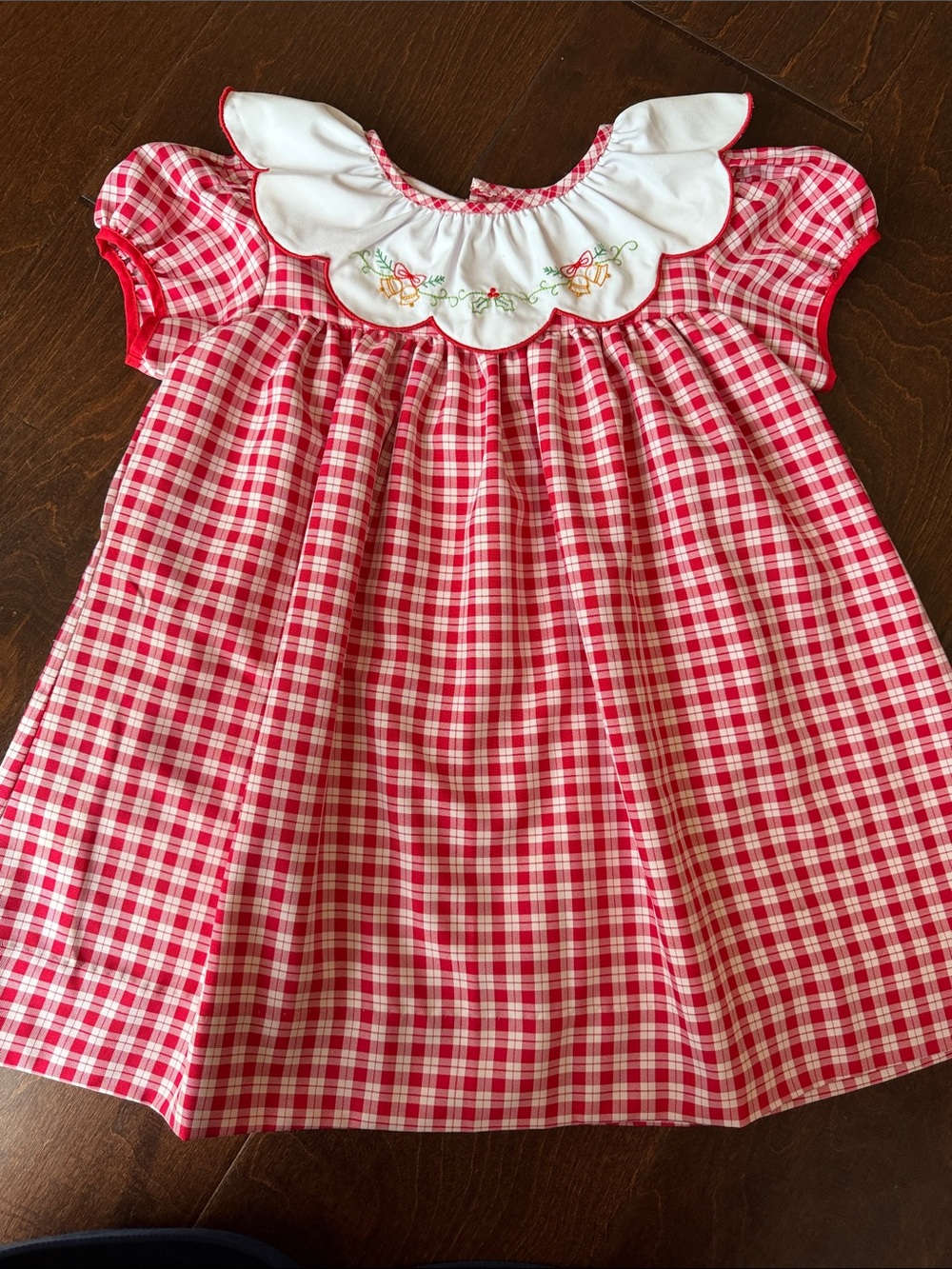 THE PROPER PEONY: Red Gingham Girls Dress with Embroidered White Collar